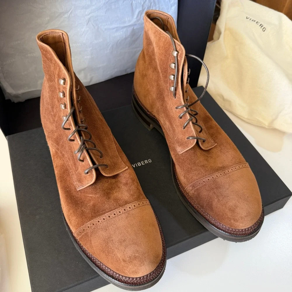 Viberg Navvy Boot Acorn Janus Calf Suede Brogue Cap Toe 11.5 1940 E Last